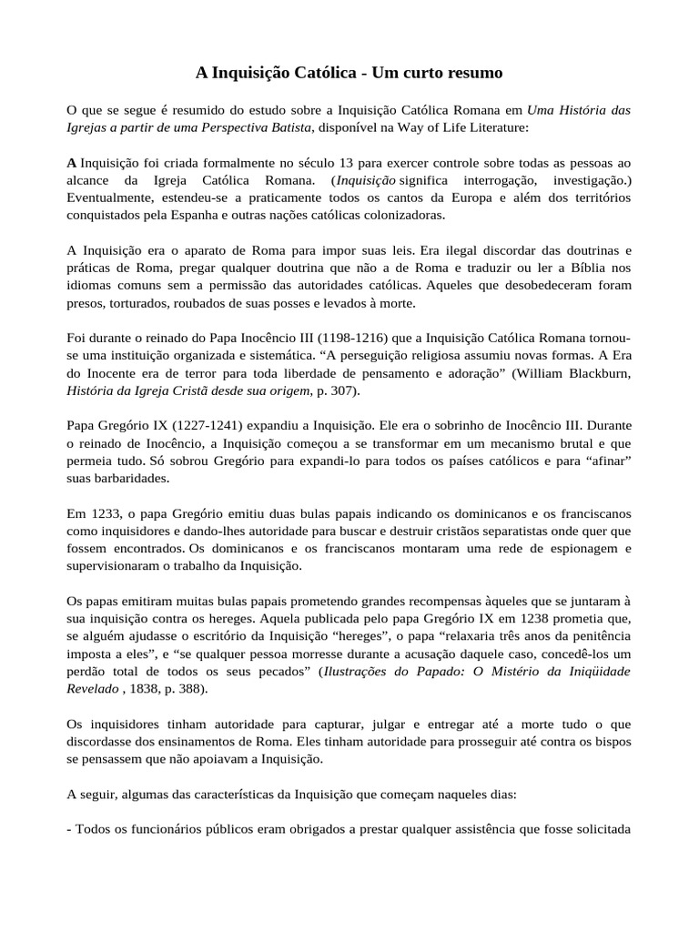 Inquisição Católica: História e Brutalidade | PDF | Inquisição | Heresia