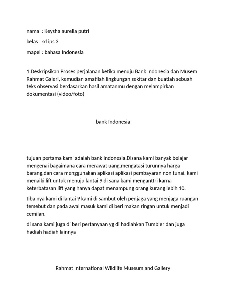 Observasi Bank Indonesia dan Museum Rahmat | PDF
