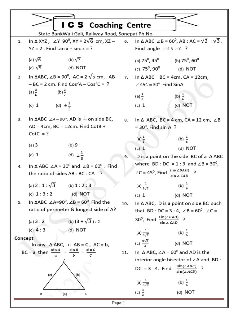 Trigonometry Practice Questions and Concepts | PDF | Elementary ...