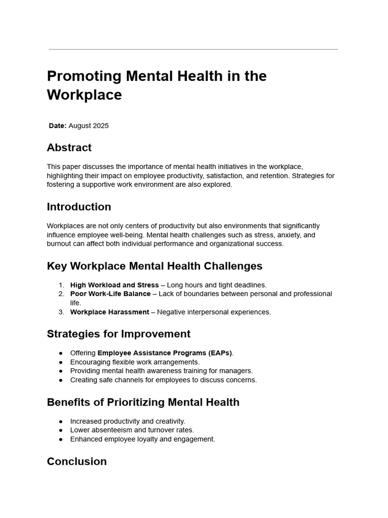 Workplace Mental Health Strategies | PDF