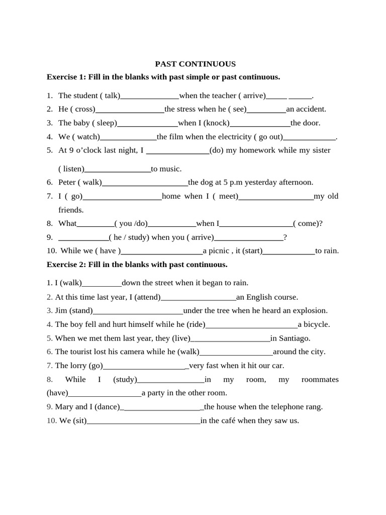 Past Continuous - Worksheet 1 | PDF