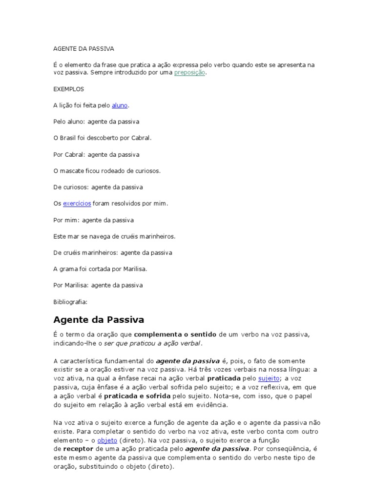 Agente da Passiva: Definição e Exemplos | PDF | Assunto (gramática ...