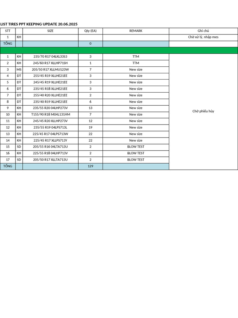 Tire Inventory Update June 2025 | PDF