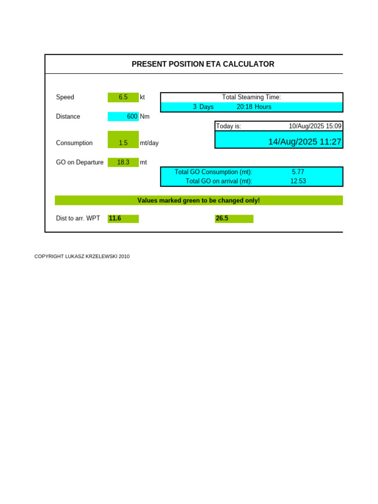 ETA Calculator for Marine Vessels | PDF