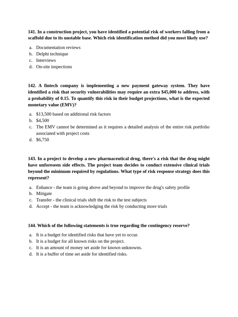 PMP Risk Management Questions15 | PDF