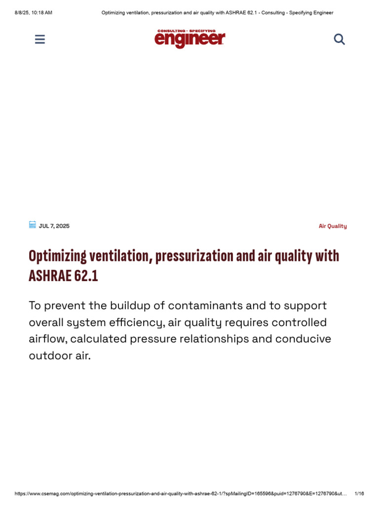 Optimizing Ventilation, Pressurization and Air Quality With ASHRAE 62.1 ...