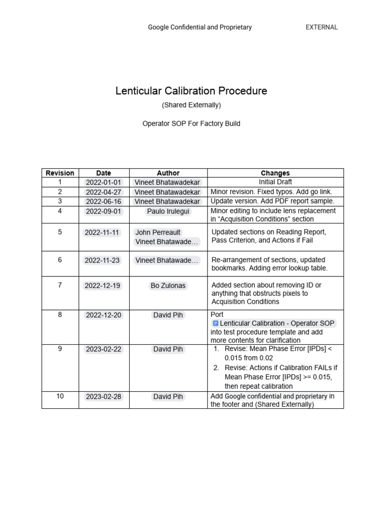 Lenticular Calibration SOP Guide | PDF | Camera | Calibration