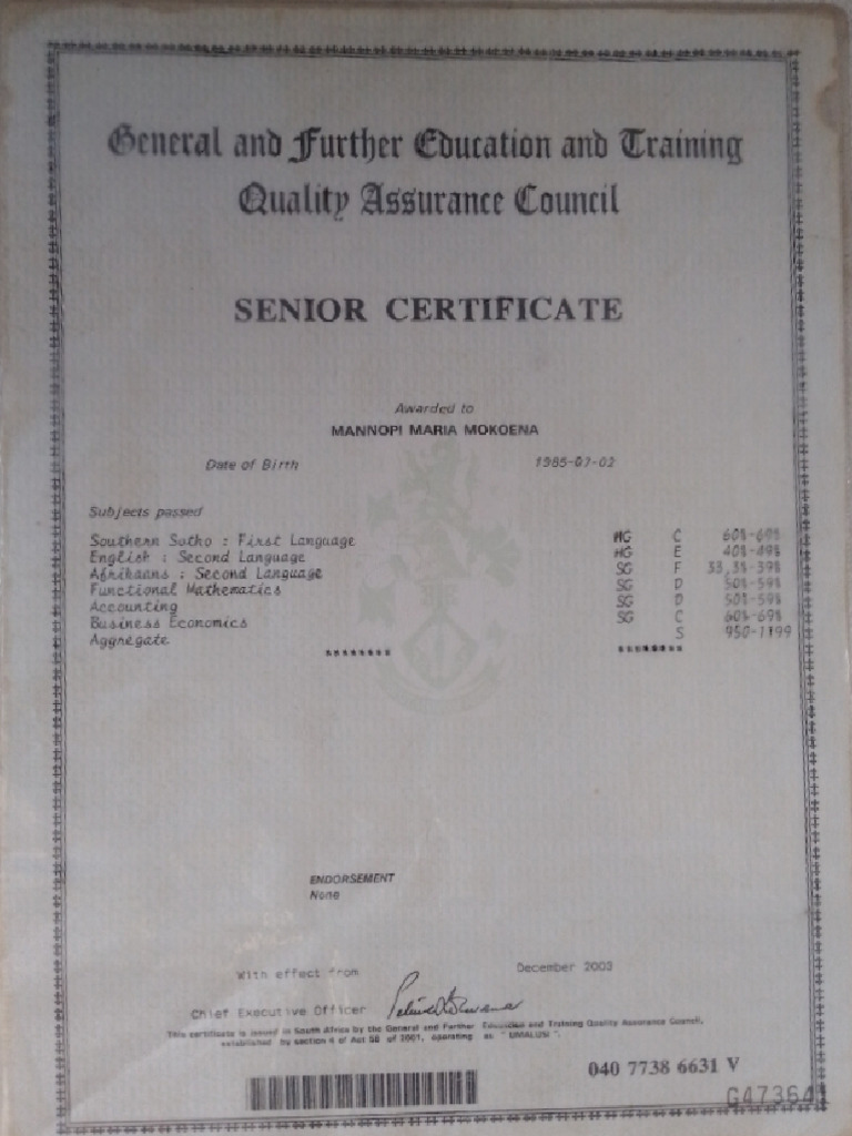 DocumentScanner - Senior Certificate | PDF