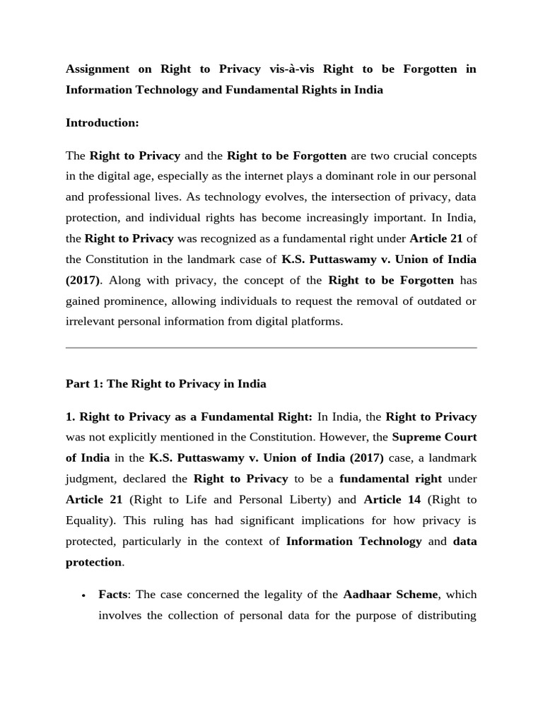 Privacy and the Right to be Forgotten | PDF | Privacy | Right To Privacy