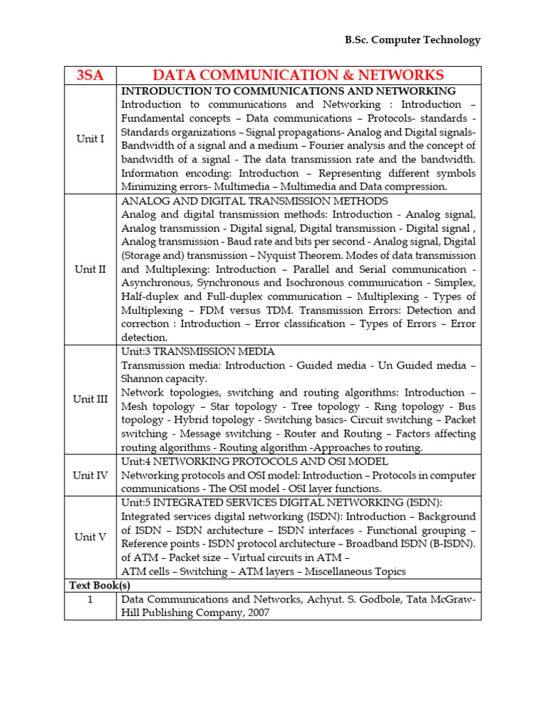 Data Communication and Networks - All Units | PDF | Bit Rate | Computer ...