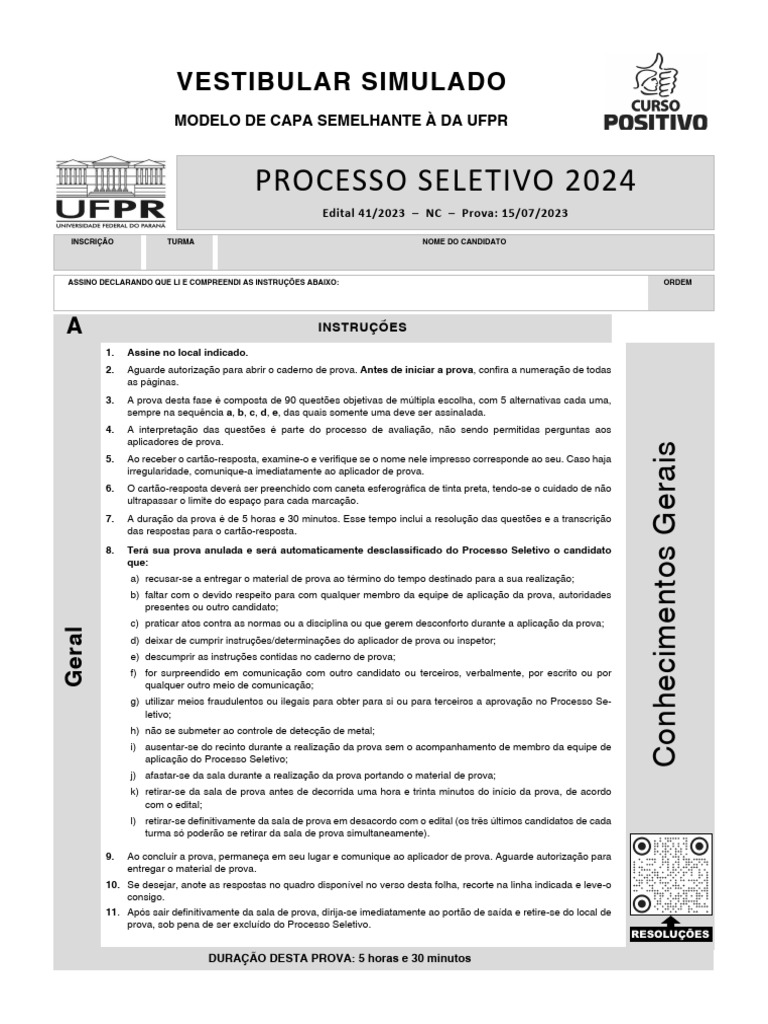 4o Vestibular Simulado Ext 2023 | PDF | Círculo