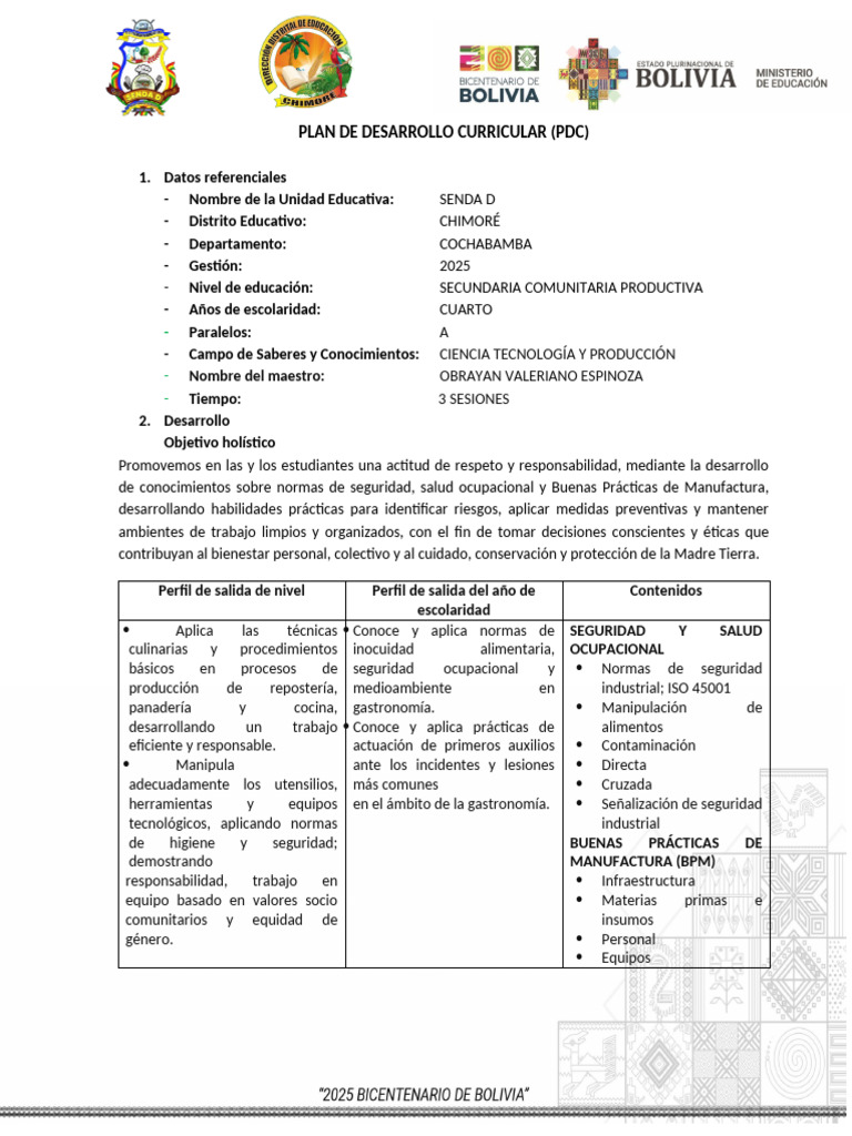 4to SEC PDC Gastronomia | PDF | Seguridad y salud ocupacional