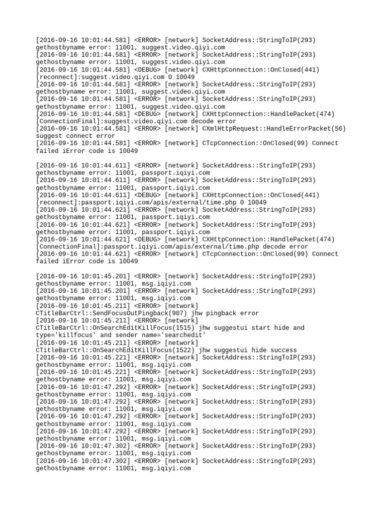 Qiyi Network Connection Errors Log | PDF