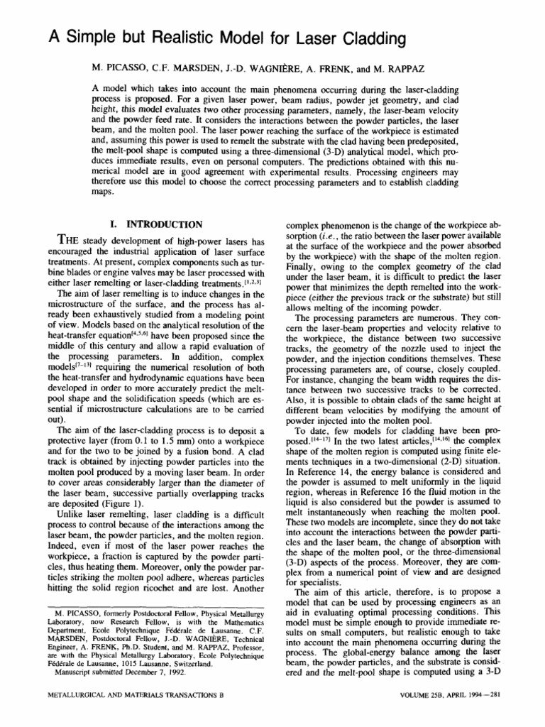4-A Simple but Realistic Model for Laser Cladding | PDF | Physical ...