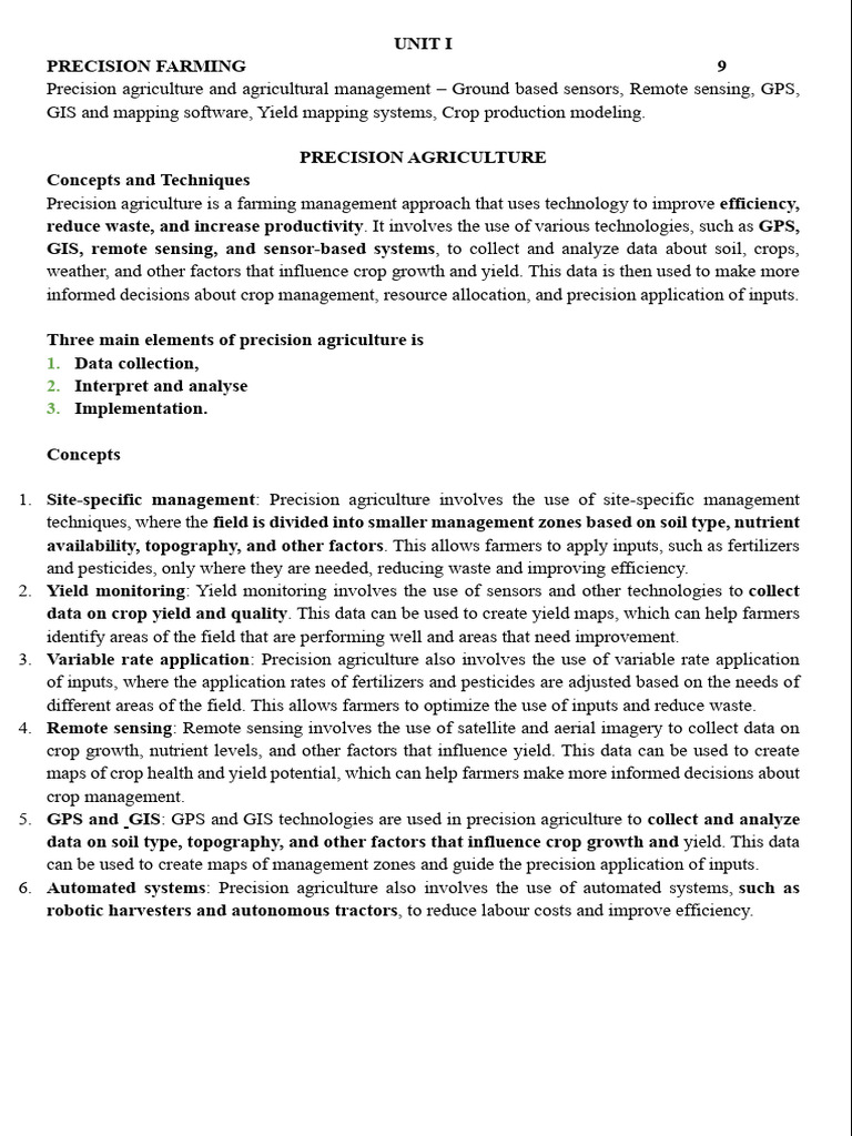 IT in Agriculture Unit 1 | PDF | Agriculture | Remote Sensing