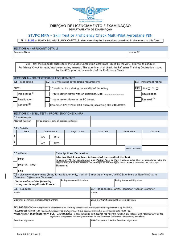 PBN Proficiency Check Form MPA | PDF | Instrument Flight Rules | Aircraft