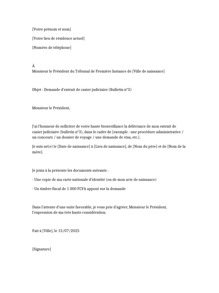 Demande d'extrait de casier judiciaire | PDF
