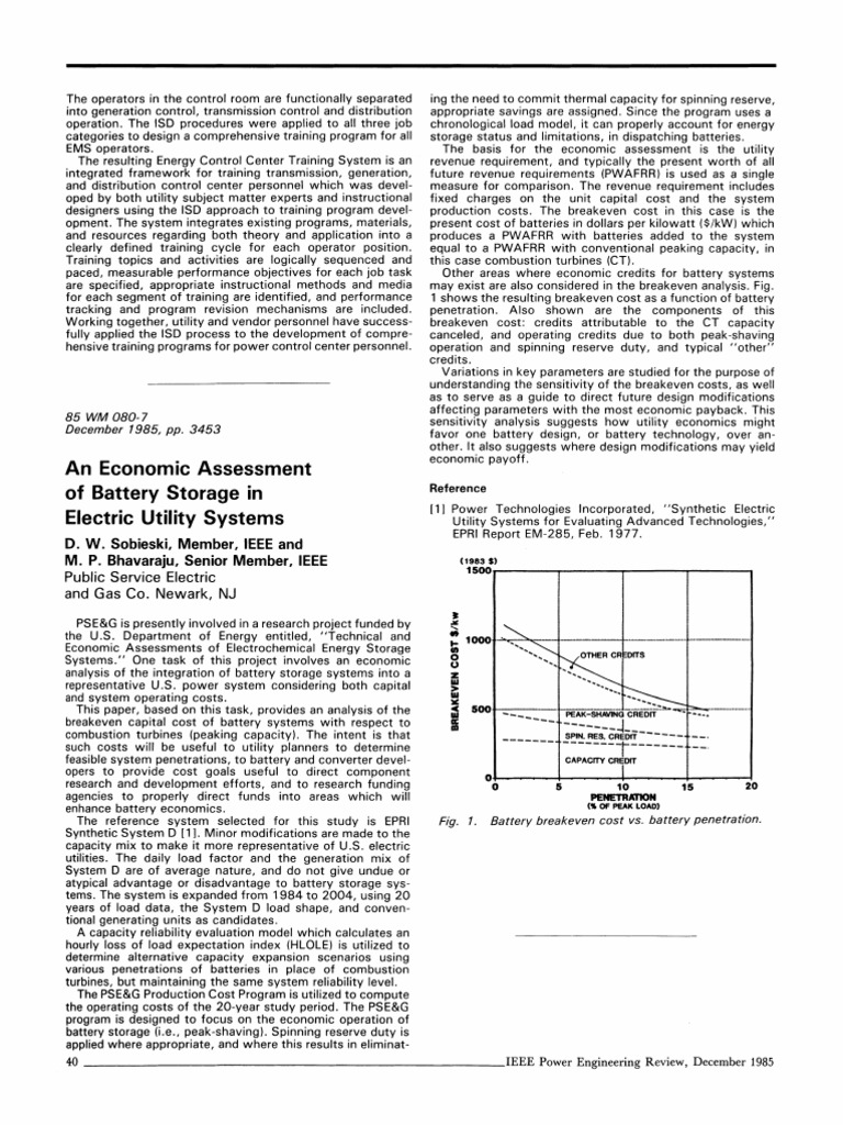 Economic Analysis of Battery Storage | PDF | System | Electric Power ...