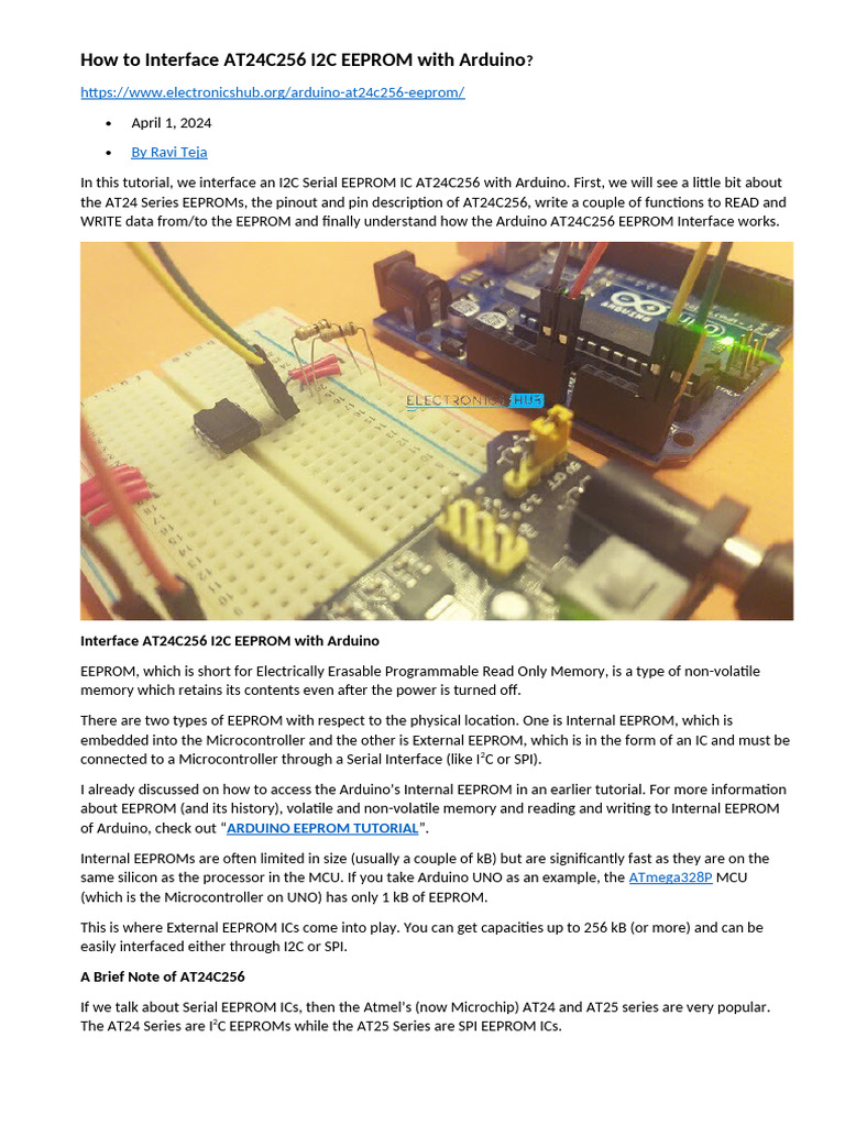 Interfacing AT24C256 EEPROM with Arduino | PDF | Microcontroller | Arduino