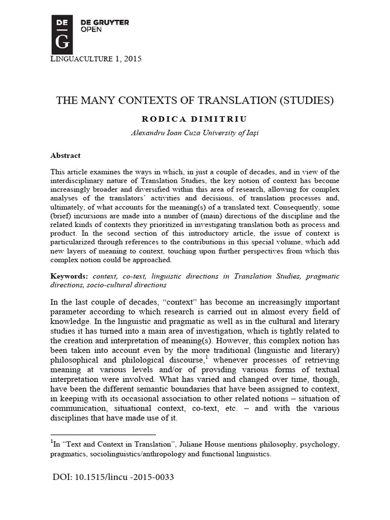 Contextual Dynamics in Translation Studies | PDF | Translations ...