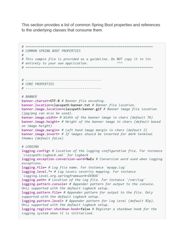 Common Spring Boot Properties Guide | PDF | Http Cookie | Web Server