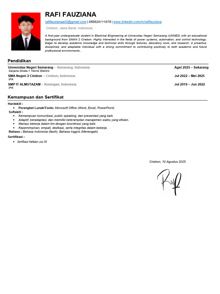 CV Sindoro Rafi Fauziana | PDF