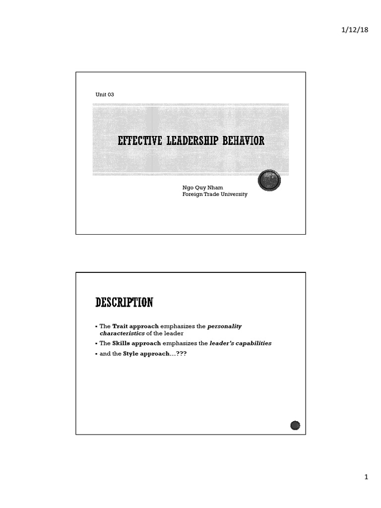 Unit03 Effective Leadership Behaviors - Handout | PDF | Leadership ...