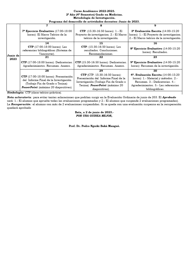 Programa del mes de junio 2023 | PDF | Metodología