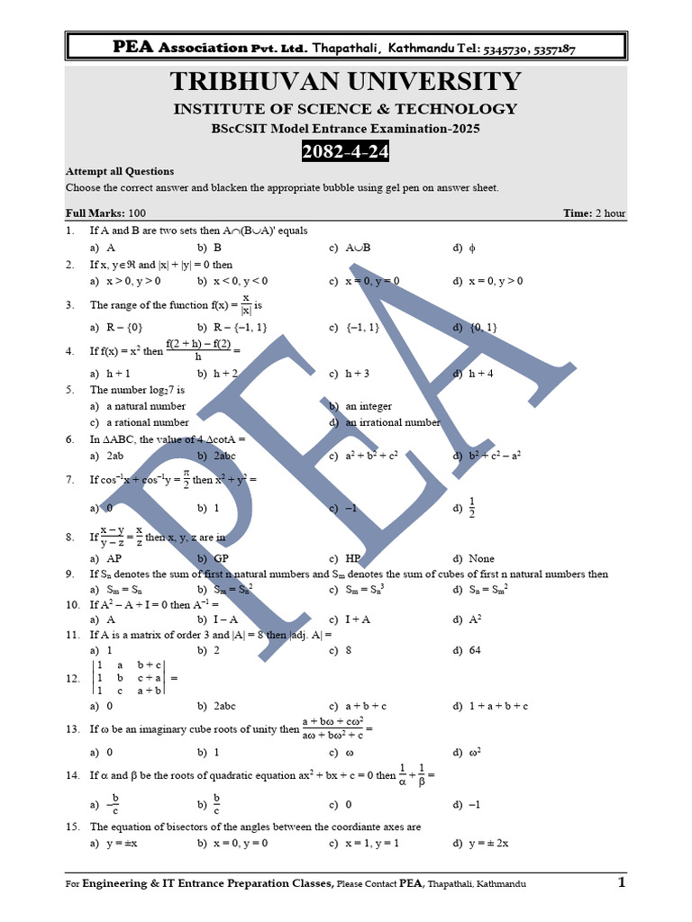 Peas BSC Csit Model Test 2082-4-24 | PDF | Redox | Magnesium