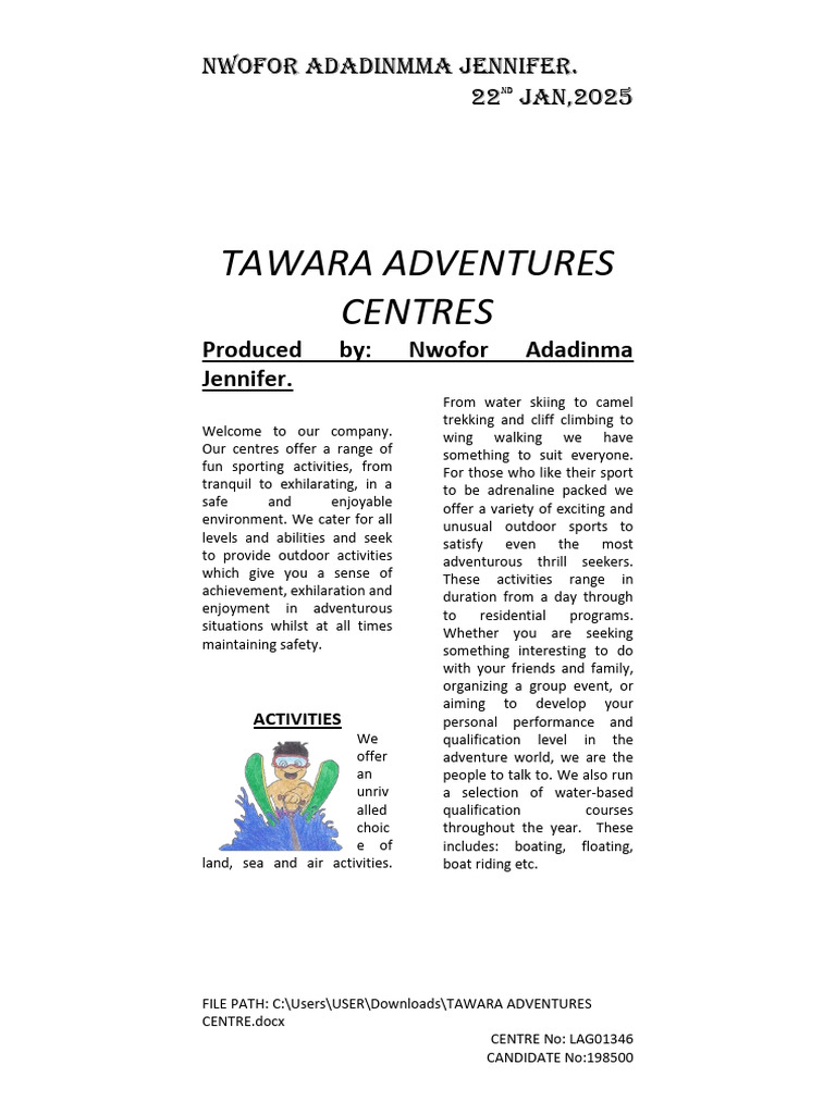 Adventure Activities at Tawara Centres | PDF | Outdoor Recreation