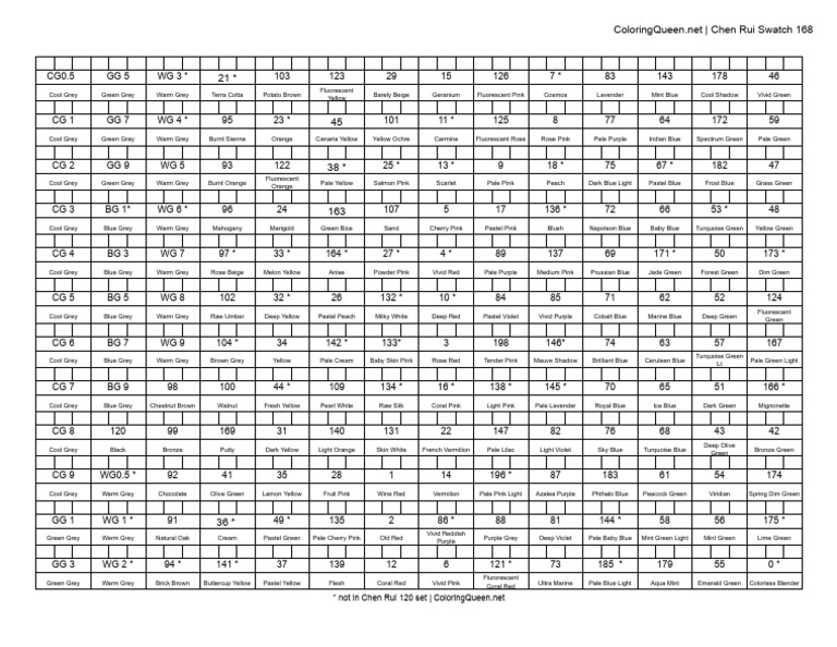 Chen Rui 168 Color Swatch Overview | PDF | Blue | Green