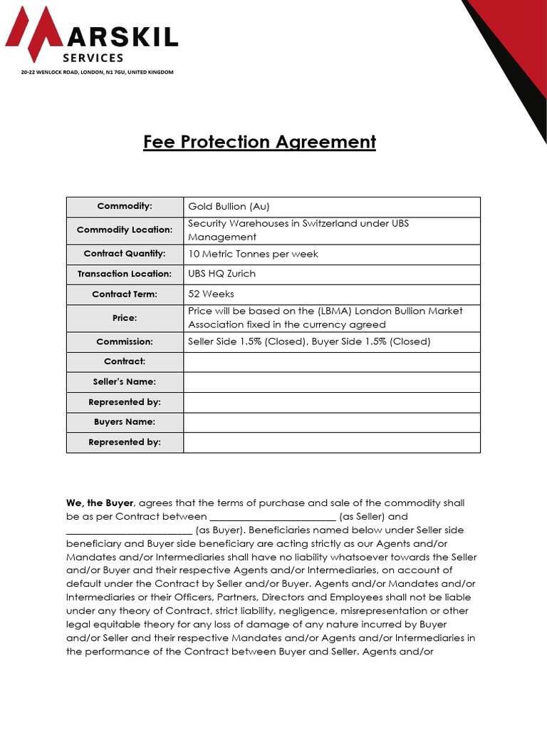 Fee Protection Agreement for Gold Trade | PDF | Legal Liability ...