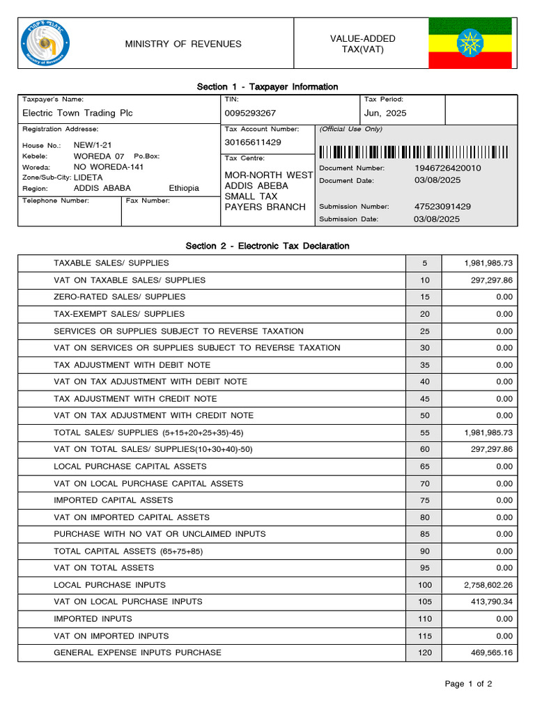 VAT Declaration Form for Taxpayers | PDF | Value Added Tax | Taxes