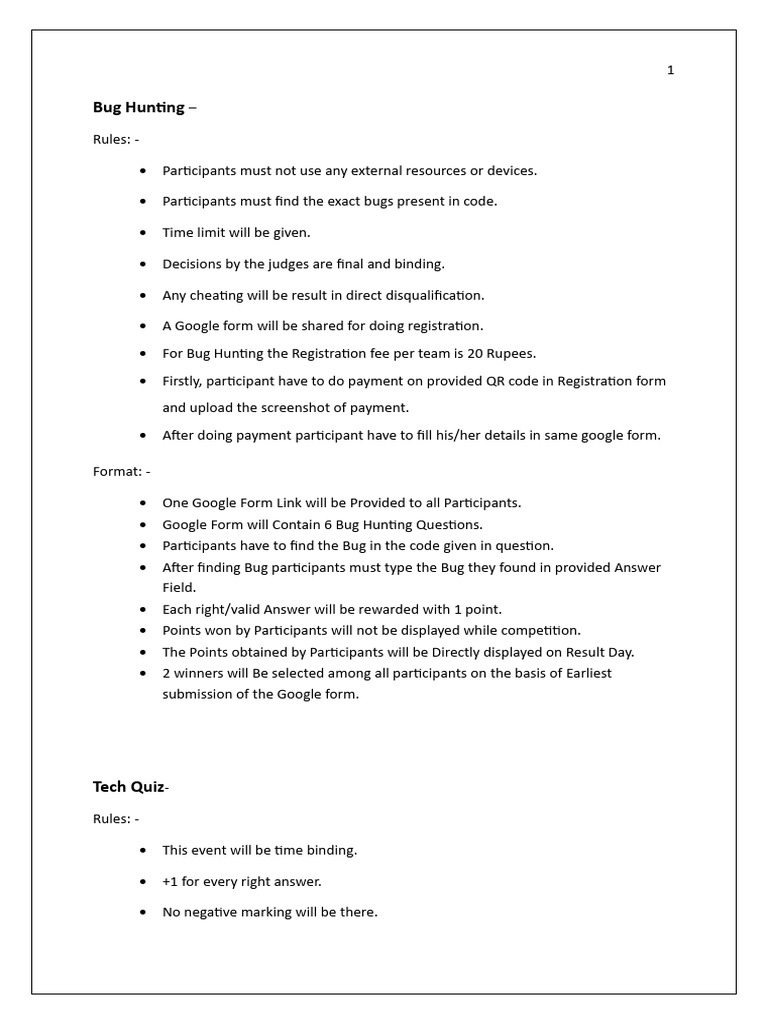 Bug Hunting and Tech Quiz Event Rules | PDF | Computing | Software