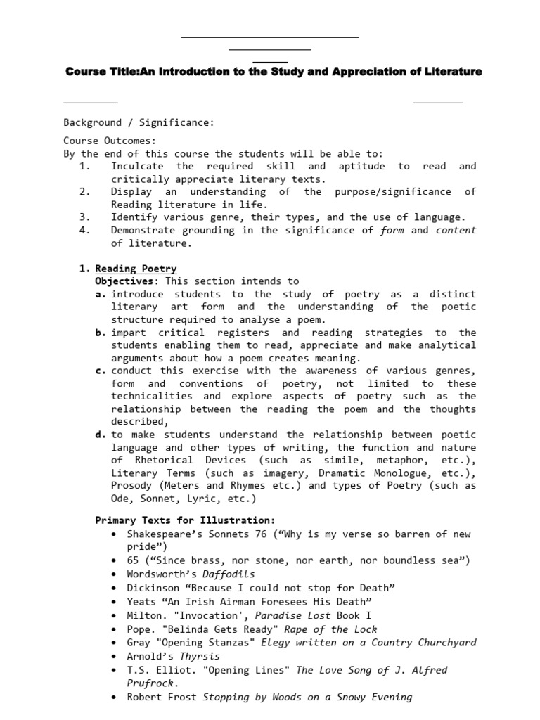 BA English Literature Course Overview | PDF | Poetry | Teachers
