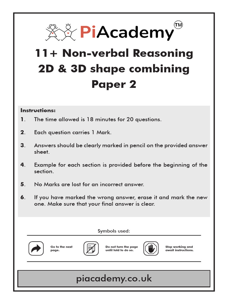 11 Plus Non Verbal Reasoning Paper 2 2D and 3D Shape Combining TVK ...
