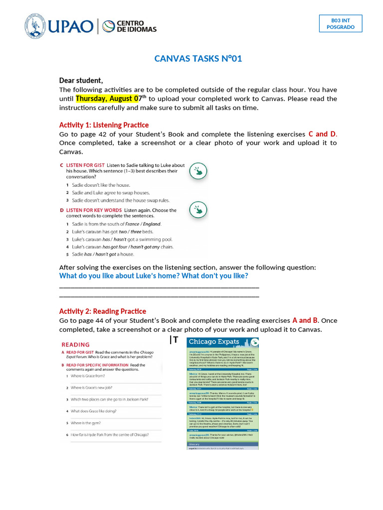 Canvas Tasks 1 - B0 Int Posgrado | PDF