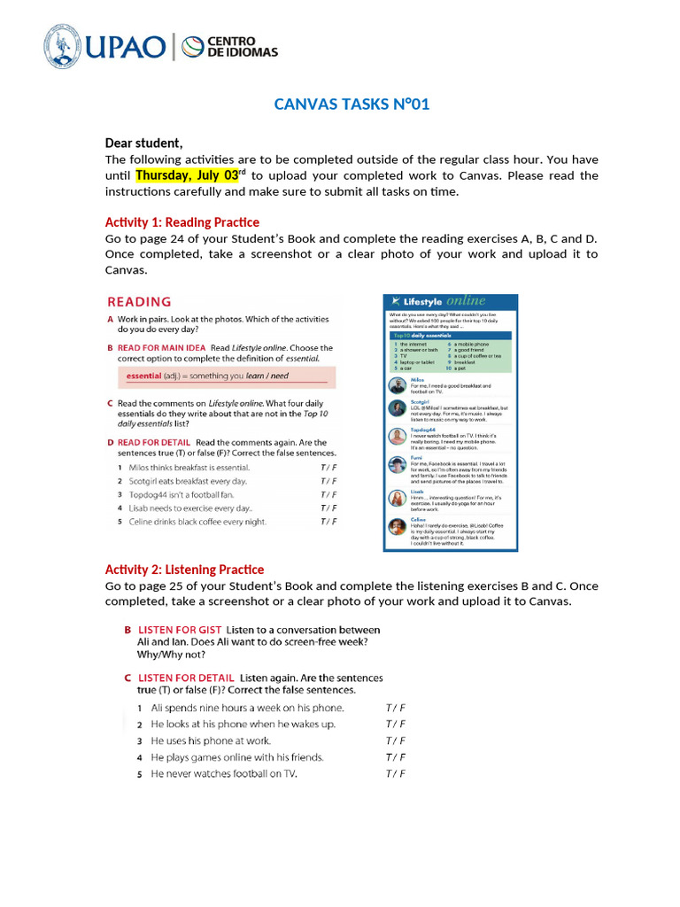 Canvas Tasks for English Practice | PDF | Semantic Units | Languages