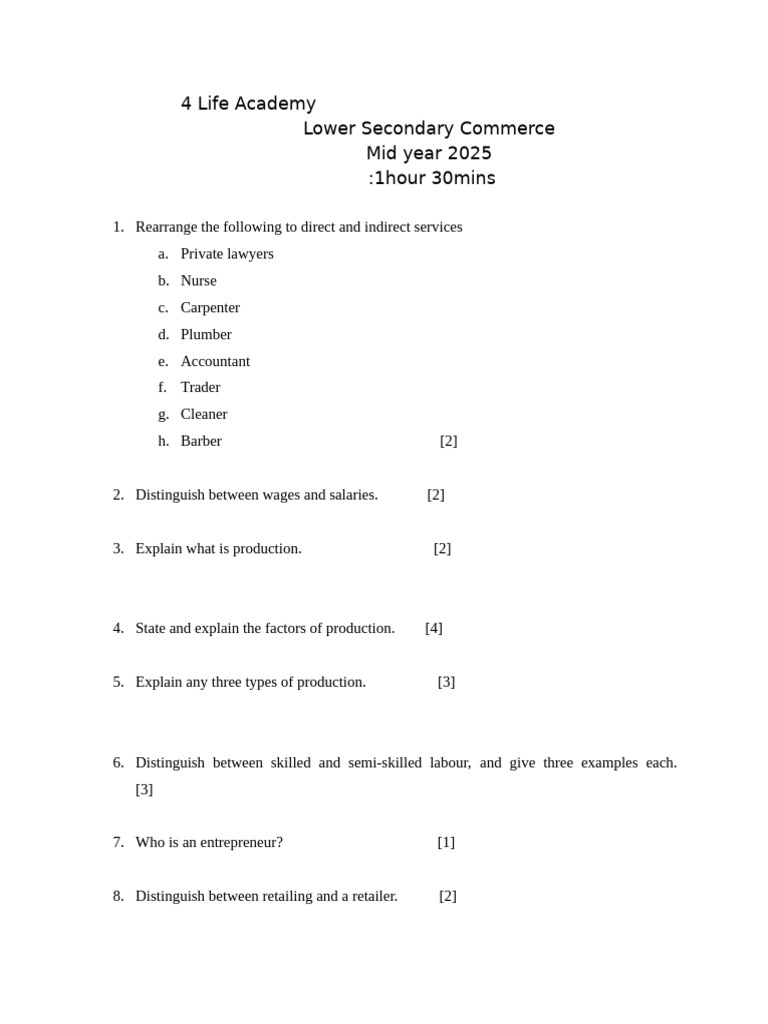 Lower Secondary Commerce Exam Guide | PDF