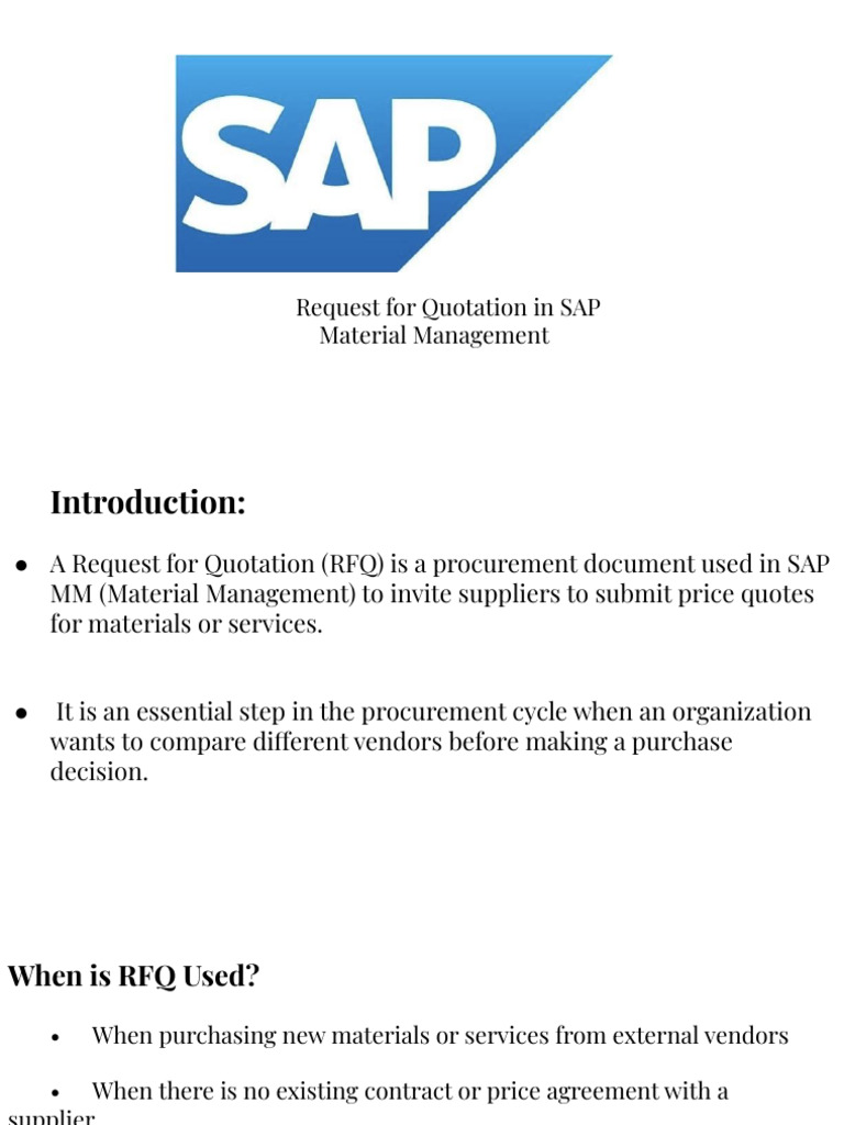 RFQ Process in SAP MM Explained | PDF | Procurement | Supply Chain ...
