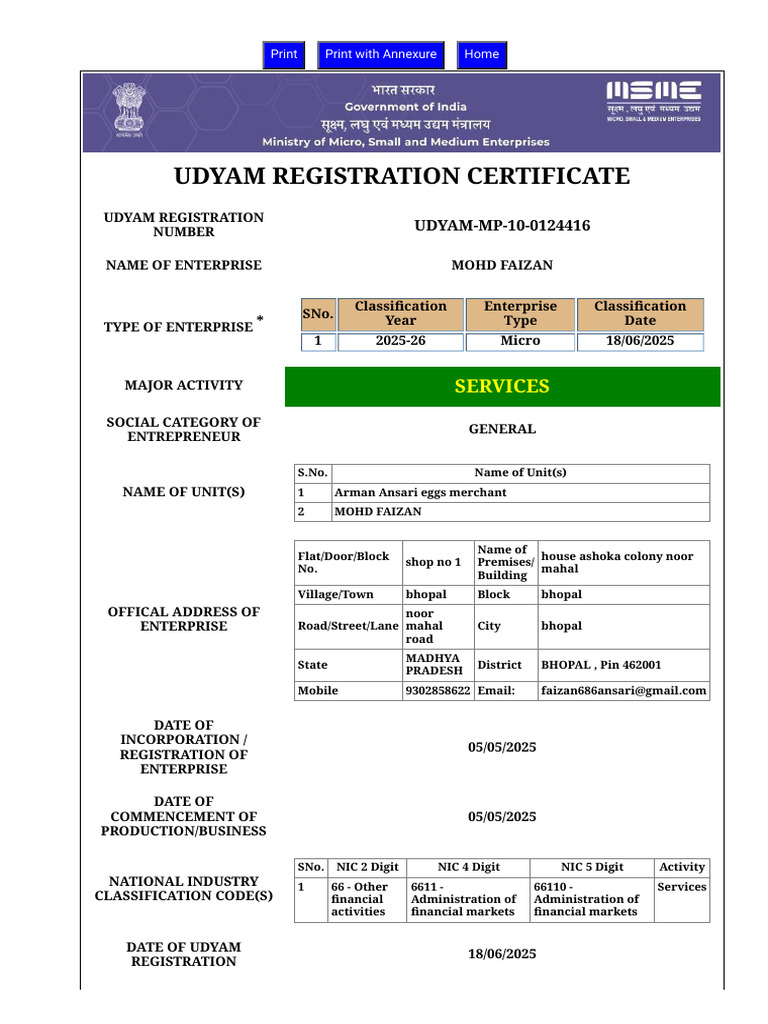 Udyam Registration Certificate for Moha | PDF