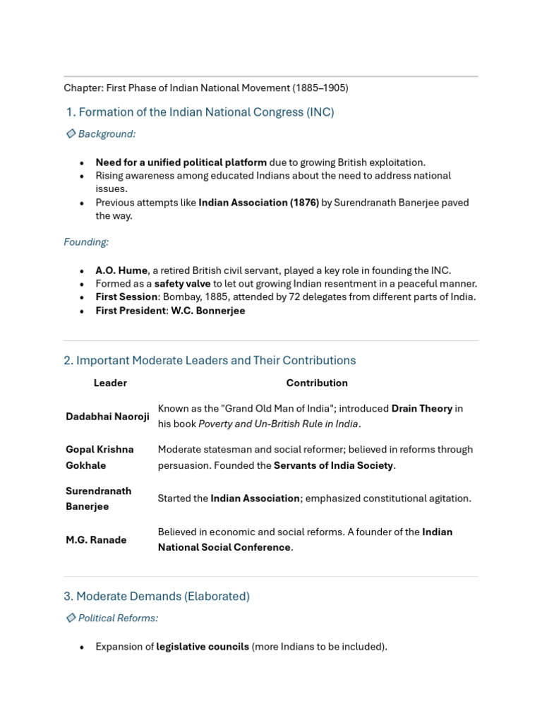 First Phase of Indian National Movement | PDF | British Raj | Indian ...