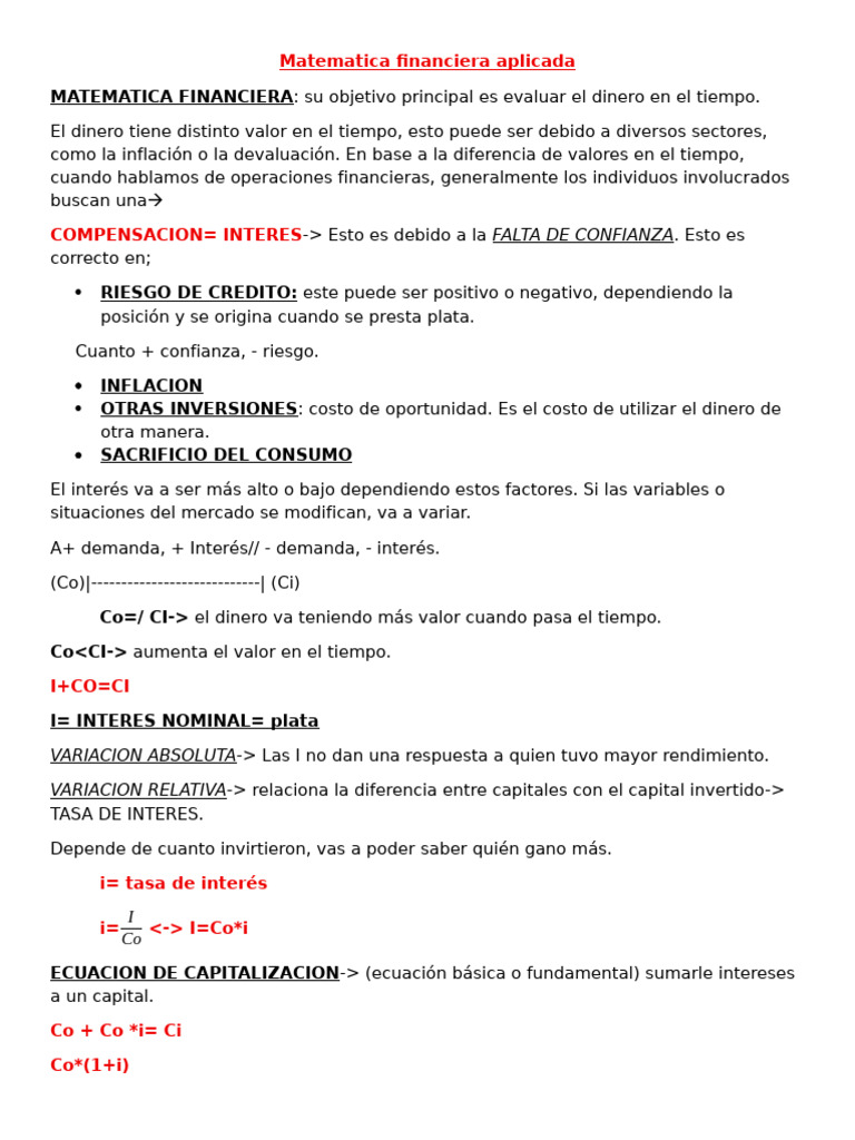 Matemática Financiera y Tasa de Interés | PDF | Interés | Tasas de interés