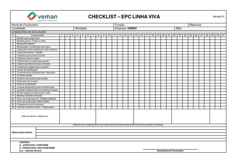 Checklist EPC Linha Viva | PDF