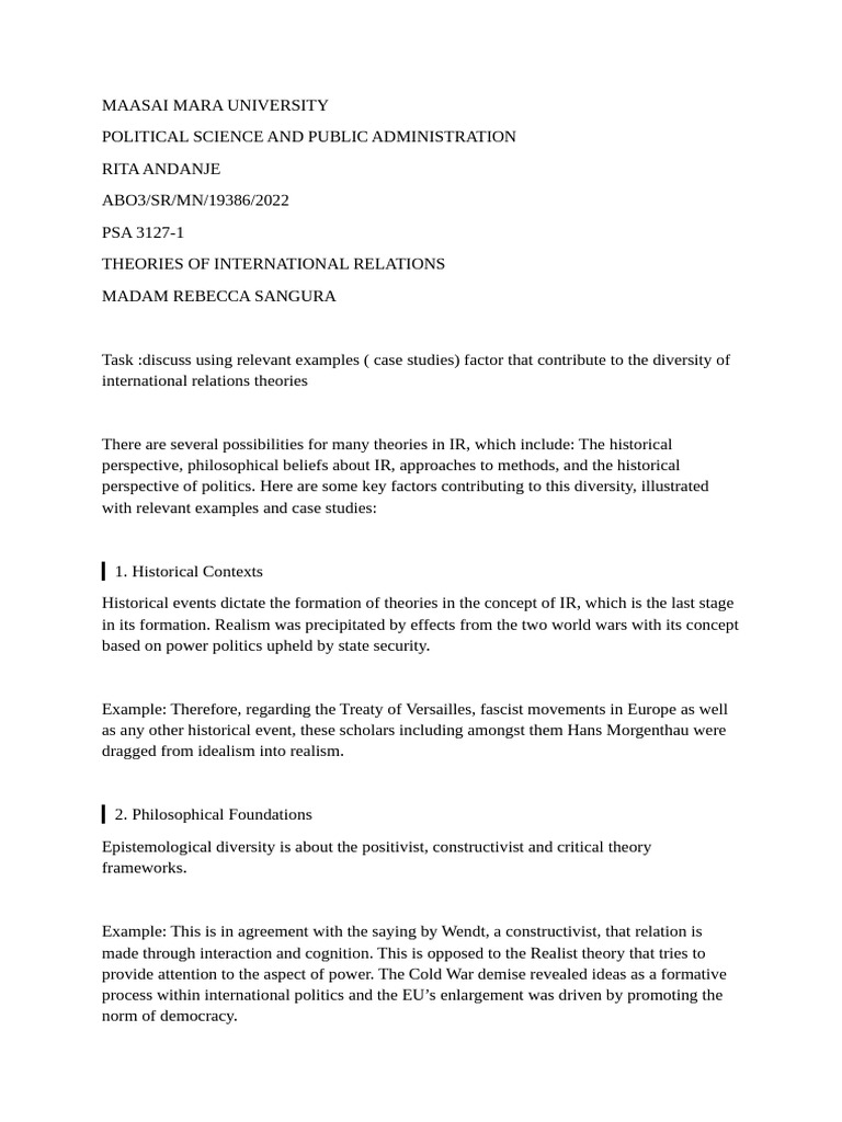 Factors Influencing IR Theories Diversity | PDF | Science | Liberal ...