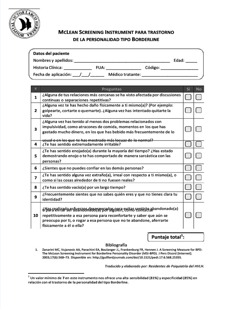 McLean Screening BPD | PDF