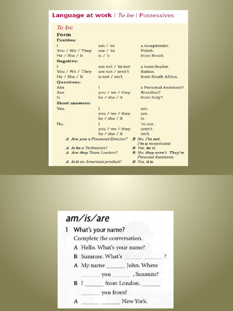 To Be and Possessives Adjectives | PDF