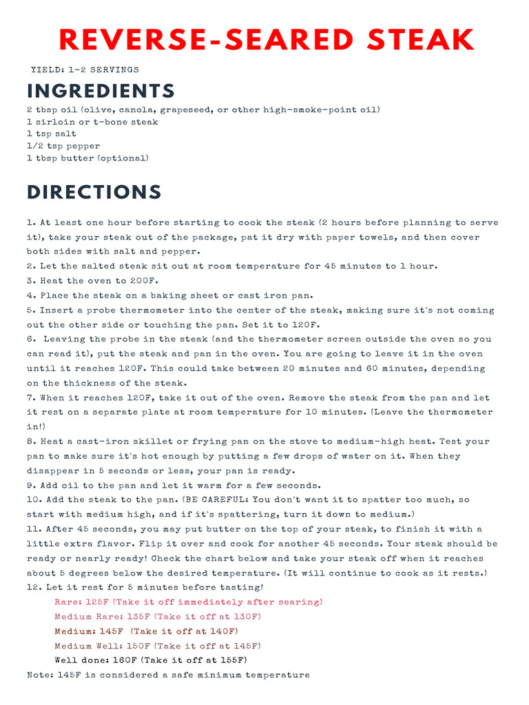 Perfect Reverse-Seared Steak Recipe | PDF