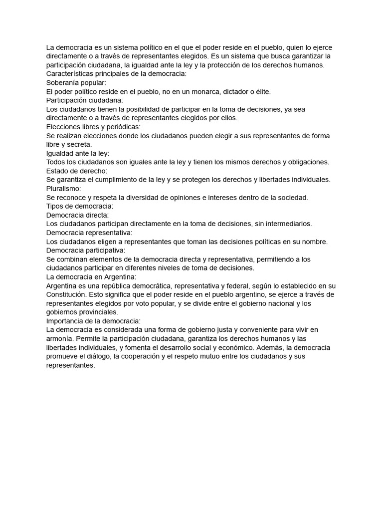 Características y tipos de democracia | PDF