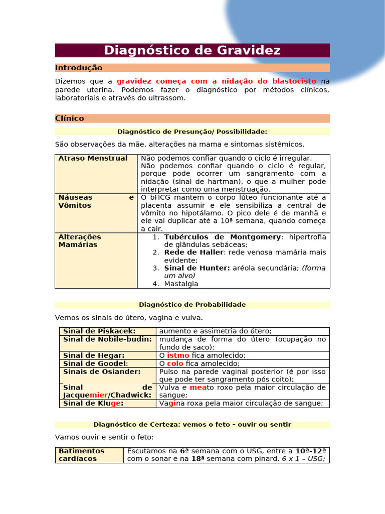 1. Diagnóstico de Gravidez | PDF | Gravidez | Vagina
